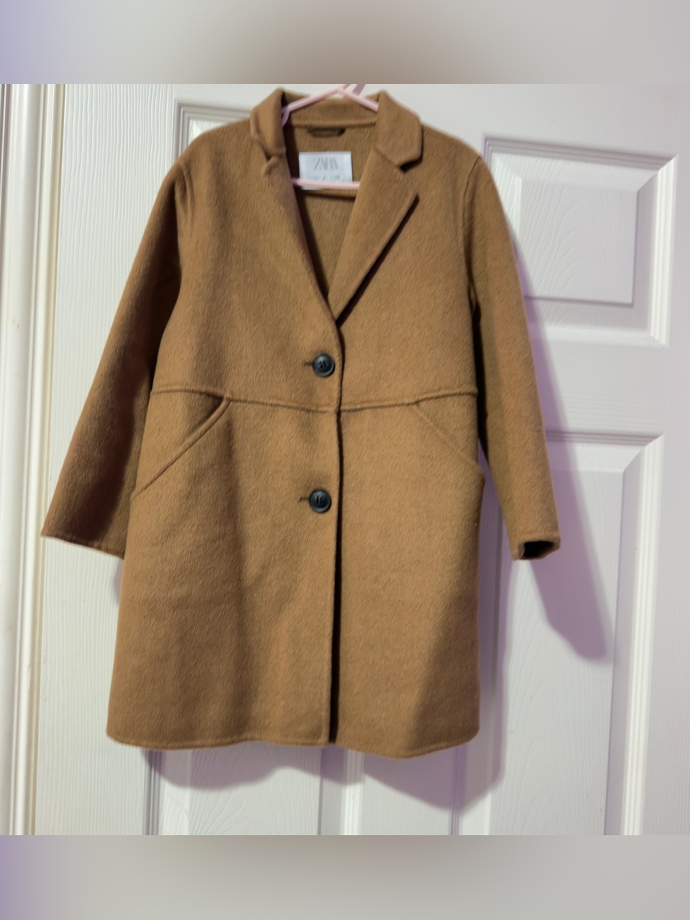 Zara Kids Camel-Color Wool-Blend Pea Coat
